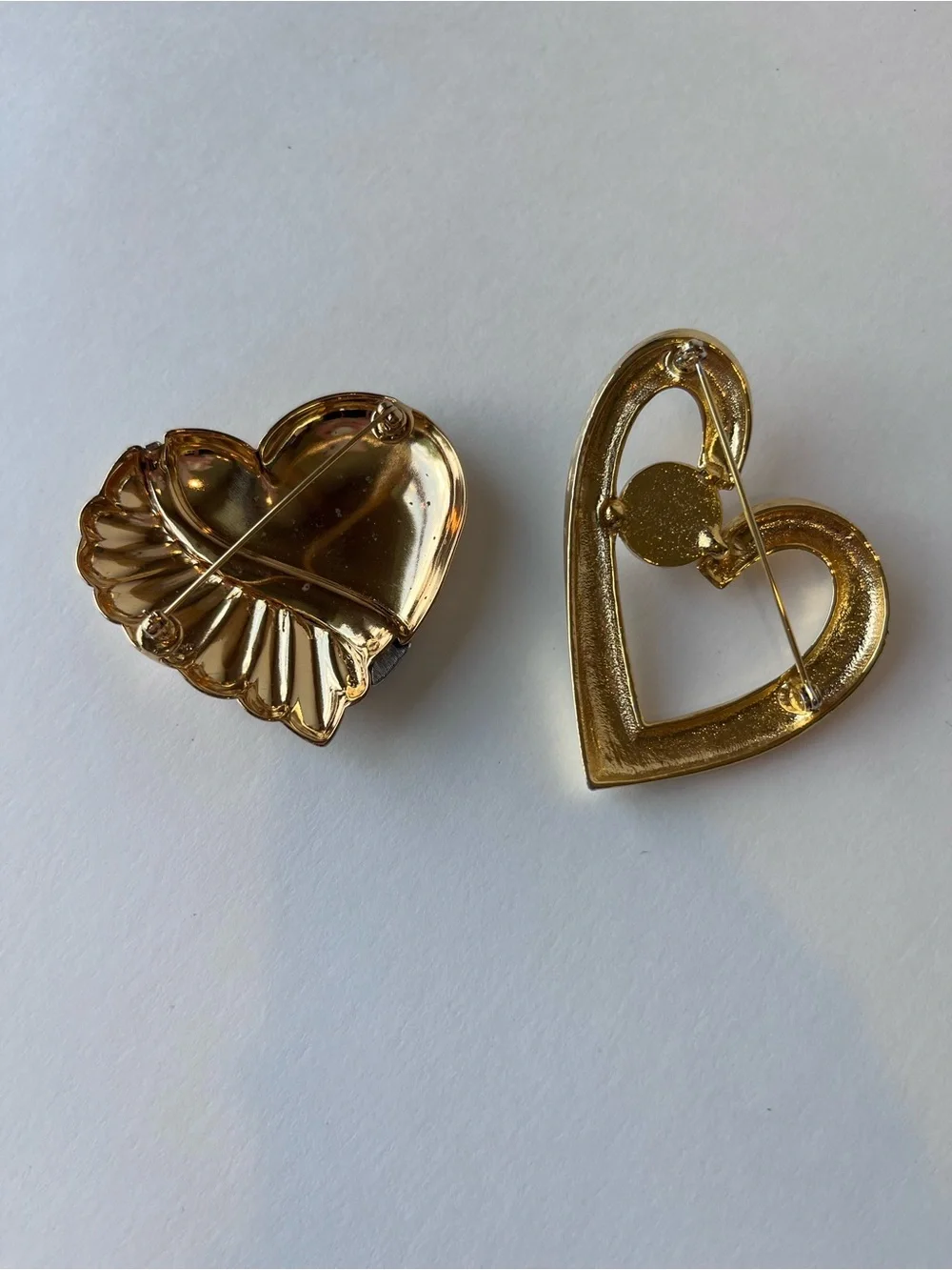 Vintage Gold Tone Faux Pearl Heart Brooch Set of 2